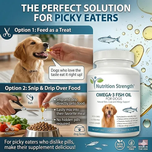 Miniatura 7 de Omega 3 - Geles suaves de aceite de pescado para perros con ácidos grasos EPA y DHA para el corazón, la piel, el pelaje y la alergia, suplemento