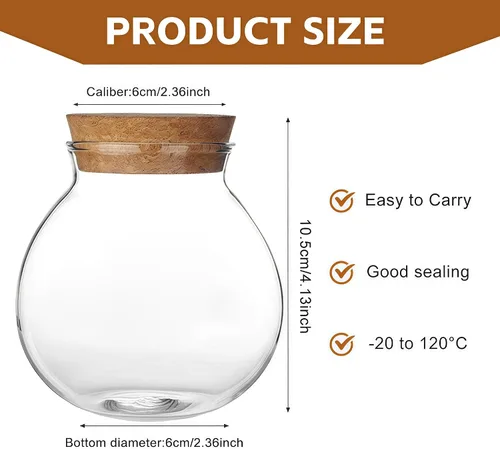 Miniatura 2 de 1 botella vacía transparente de vidrio de borosilicato alto con tapa de corcho, recargable de gran capacidad, frascos sellados, frascos, dispensador