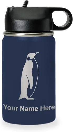 Miniatura 17 de LaserGram Botella de agua personalizada, pingüino, acero inoxidable de doble pared aislada al vacío con popote superior, regalo grabado