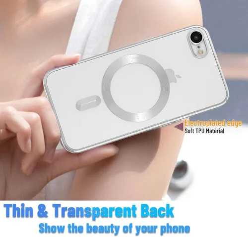 Miniatura 2 de Funda magnética para iPhone 8, borde galvanizado, parte trasera transparente, funda protectora delgada con protección de cámara, compatible