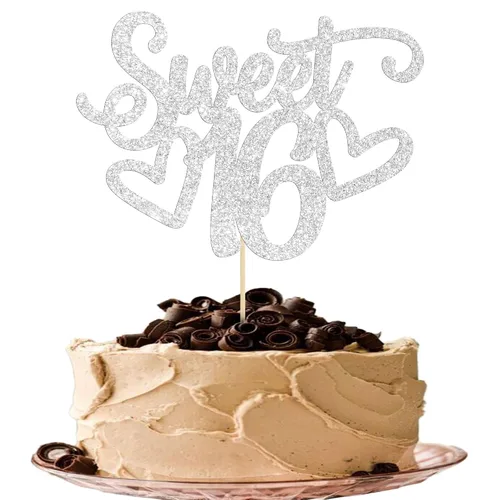 Miniatura 18 de Gyufise 1 Pieza Dulce Adolescente 16 Decoración para Pastel con Purpurina Palillo de Pastel de 16 Cumpleaños para Brindis por 16 Años de Edad