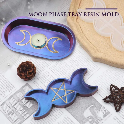 Miniatura 2 de Molde de resina de silicona con forma de estrella y luna, molde de fundición de resina epoxi, soporte para velas, plato de almacenamiento de joyas