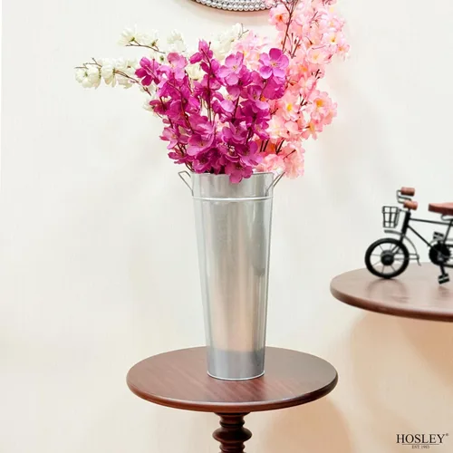 Miniatura 3 de Hosley Jarrón Balde Francés Galvanizado con Asas de 6" de Diámetro x 15" de Alto - Perfecto para Bodas, Fiestas, Picnics Campestres, Arreglos Plata