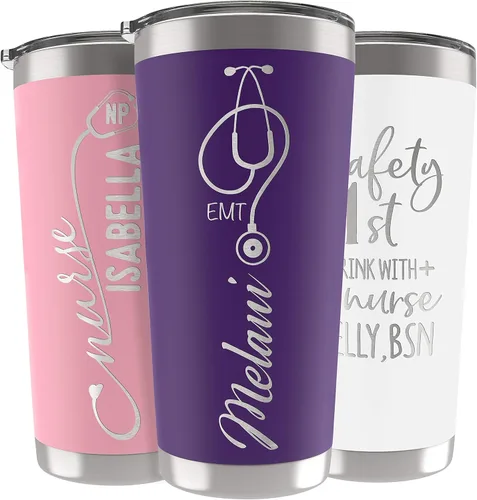 Miniatura 24 de Vaso de enfermera personalizado de 20 onzas con tapa, ejército, grabado con láser, regalos de agradecimiento para enfermeras, regalos de graduación