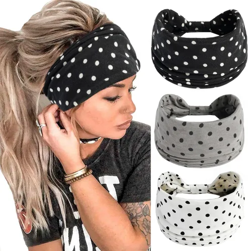 Miniatura 58 de K-Elewon Paquete de 3 diademas elásticas anchas para mujer, bandas para el cabello para yoga, deportes