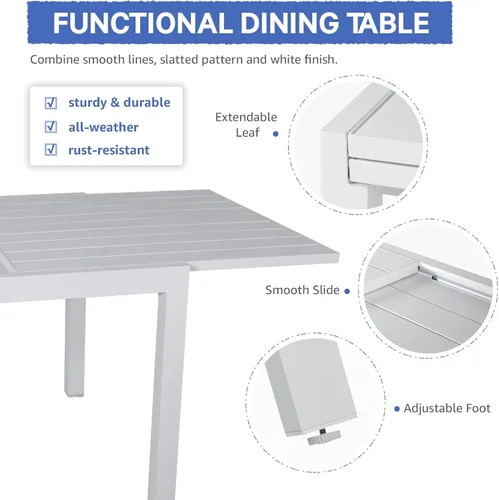 Miniatura 7 de Soleil Jardin Mesa de comedor extensible de aluminio para patio, de 35 a 71 pulgadas, mesa rectangular ajustable para interiores y exteriores