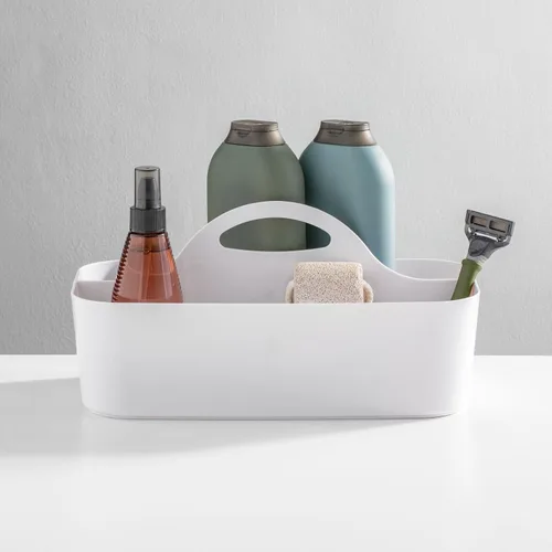 Miniatura 7 de mDesign Organizador de ducha dividido de plástico con asa, almacenamiento para baño o dormitorio, capacidad para jabón de manos, champú, esponjas