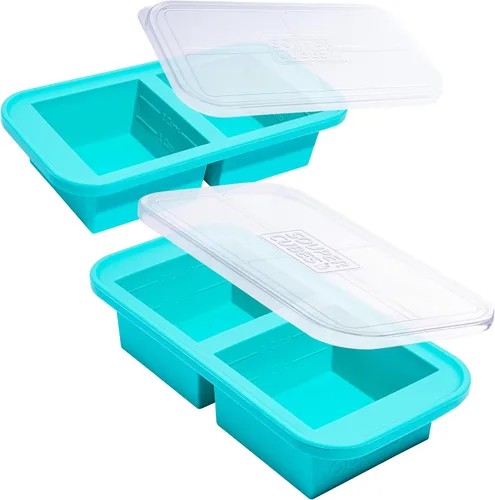 Miniatura 12 de Souper Cubes Bandeja de silicona para congelador de 2 tazas con tapa, perfecta para almacenar lasaña, sobras, salsas, comidas en porciones y más