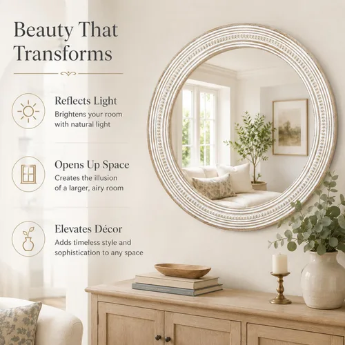 Miniatura 5 de Reflinto Espejos redondos de madera boho de 24 pulgadas para decoración de pared, espejo circular decorativo rústico para baño, sobre fregadero