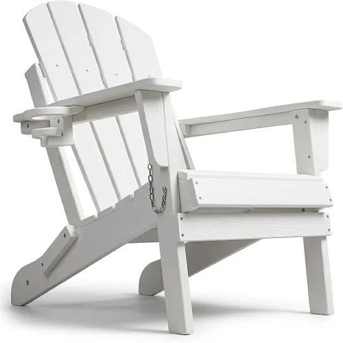 Miniatura 21 de Silla Adirondack plegable de HDPE, silla de patio al aire libre con soporte para tazas, silla de césped de grano de madera resistente a