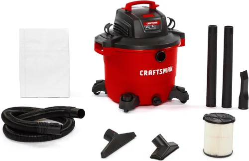 CRAFTSMAN CMXEVBE17595 - Aspiradora húmeda y seca de 16 galones, 6.5 CV pico, aspiradora de taller resistente con filtro, bolsa para polvo, manguera