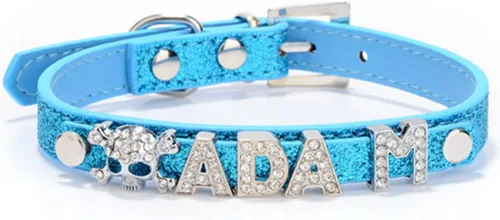 THAIN Collares de perro brillantes personalizados con nombre, collar personalizado con diamantes de imitación para perros pequeños, medianos y Azul