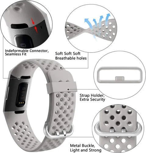 Miniatura 4 de Wepro - Correas de repuesto para bandas, impermeable, con orificios, transpirable, pequeña y grande, para mujeres y hombres, Gris Negro