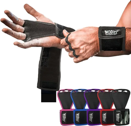JerkFit WODies - Agarres de gimnasia y levantamiento de pesas con muñequeras – Guantes de gimnasio versátiles de 3 agujeros para dominadas,