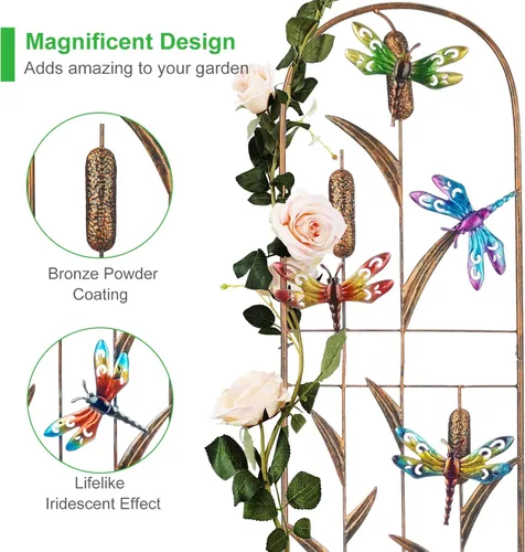 Miniatura 3 de SUNNYPARK Juego de 2 enrejados de metal de libélula para plantas trepadoras, verduras decorativas, flores, enrejado de vid para patio al aire libre