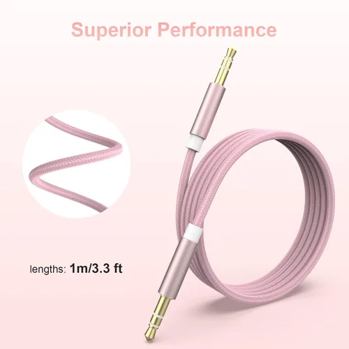 Miniatura 5 de Cable de audio estéreo de 0.138 pulgadas (0.138 in) de nailon trenzado de macho a macho de alta fidelidad, cable de audio de 1/8 compatible con Negro