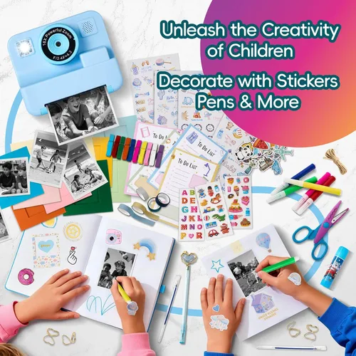 Miniatura 3 de Cámara de impresión instantánea para niños, cámara de video selfie de 1080P con kit de diario de bricolaje, más de 200 accesorios, regalos