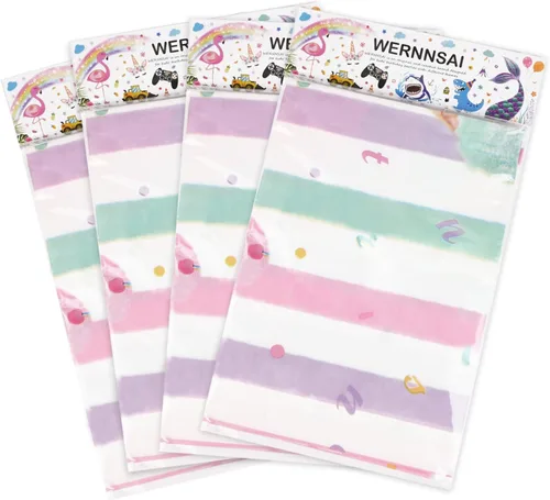 Miniatura 6 de WERNNSAI Paquete de 4 manteles de helado – Decoración de fiesta de helado de paleta rosa, manteles de fiesta de espolvorear para niños y niñas