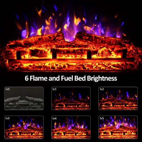 Miniatura 5 de Insertos de chimenea eléctrica de 24.5 pulgadas, brillo ajustable, termostato y temporizador, protección contra sobrecalentamiento, 750/1500 W