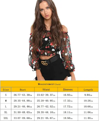 Miniatura 7 de RARITYUS Mujeres Sexy Floral Bordado Mesh T-Shirt Tulle Manga Corta Ver a través de Crop Tops