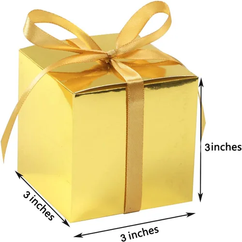 Miniatura 6 de COTOPHER 100 Cajas de Favor de Boda, Cajas de Regalo de Papel 3x3x3 Pulgadas Cajas de Regalo Pequeñas con Cintas Cajas Pequeñas para Regalos, Dorado