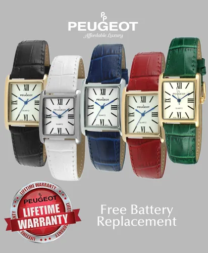 Miniatura 5 de Peugeot reloj de mujer enchapado en oro 14K, correa de cuero