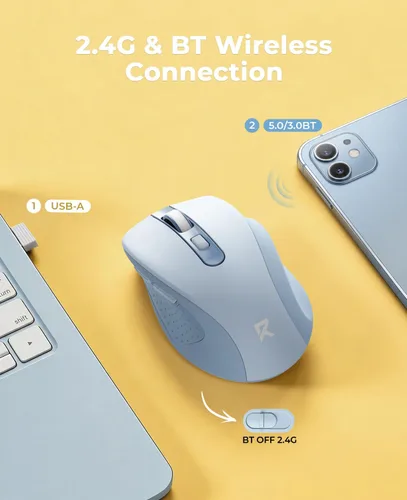 Miniatura 2 de Redragon Mouse inalámbrico para laptop, mouse Bluetooth (BT5.0/3.0 y 2.4G) con 5 niveles de 4000 DPI, mouse inalámbrico silencioso para computadora
