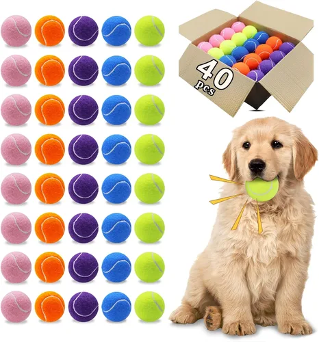 Miniatura 14 de Magicorange Pelotas de tenis para perros, paquete de 90 pelotas de 6.35 cm con sonido para ejercicio de búsqueda, pelota de goma natural