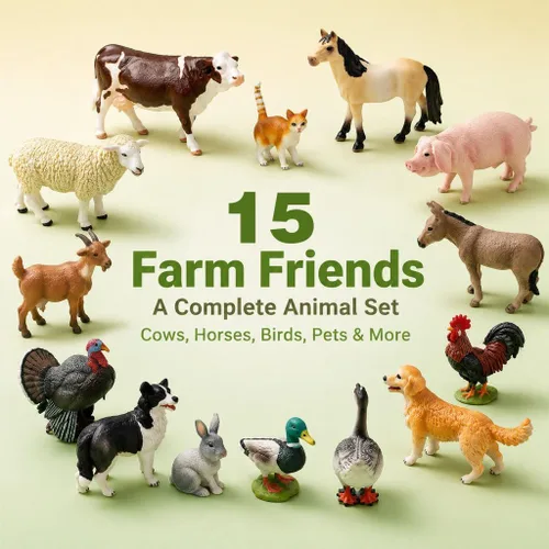 EOIVSH - Juguetes de animales de granja para niños de 3 a 7 años, figura de juguete de plástico con vaca, caballo, pato, gato y perro