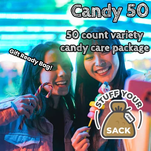 Miniatura 3 de Paquete de regalo surtido de dulces – 50 unidades de dulces envueltos individualmente – Caramelos frutales, masticables, ácidos y duros