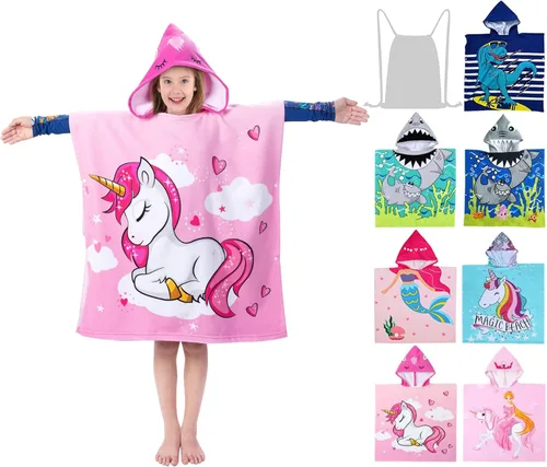 growell Toallas de playa con capucha para niños, toalla de baño para niños de 4 a 10 años, toallas de piscina para niños, de secado rápido, poncho