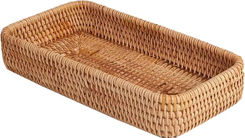 Miniatura 5 de ChezMax Cesta de ratán organizadora de almacenamiento cestas de mimbre organizador rectangular soporte para toallas de invitados para baño, Set 3