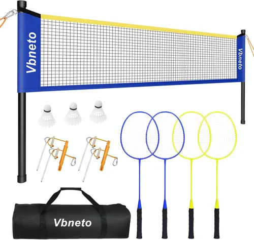 Miniatura 7 de Juego de bádminton, sistema portátil antiempañamiento para exteriores, red duradera oficial de 20 x 5 pies, fácil de instalar, con 4 raquetas, 3