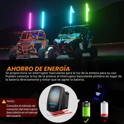 Miniatura 4 de Nilight 2 luces LED RGB en espiral de 3 pies con luz RGB de persecución/baile RF, control remoto de antena iluminada para Can-am ATV UTV RZR Polaris