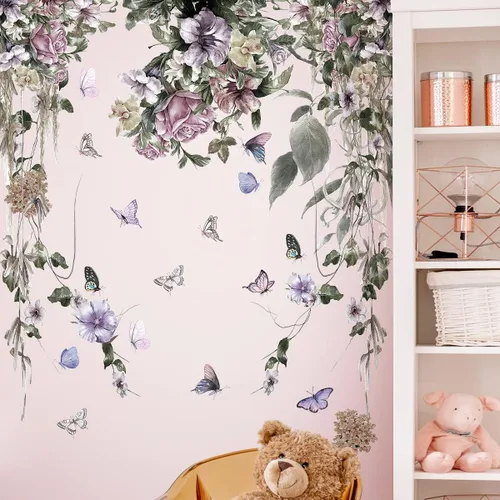 Miniatura 4 de LiveGallery Calcomanías de pared de petunia moradas, calcomanías de flores de peonía, vinilo para despegar y pegar, estilo oscuro, murales Morado