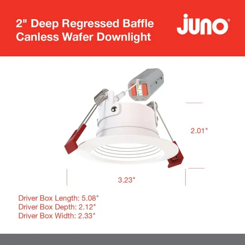 Miniatura 5 de Juno WF2 Dreg B ALO25 SWW5 90CRI 120 MW M6 Downlight LED Empotrado Wafer Sin Caja, Estilo de Moldura Deflectada con Retroceso Profundo, 2 Pulgadas