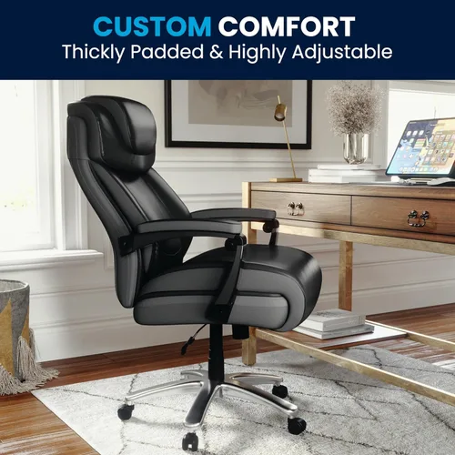 Miniatura 8 de Flash Furniture Hercules Series Silla de oficina giratoria LeatherSoft con respaldo alto, silla ejecutiva ergonómica con reposacabezas y altura Negro
