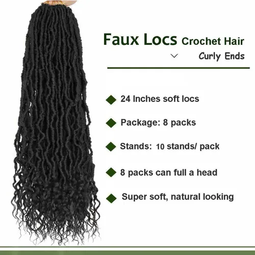 Miniatura 2 de Mytarku 8 paquetes de rastas suaves de 24 pulgadas con extremos rizados, rastas de pelo sintético de ganchillo bohemias para mujeres rastas de 1b