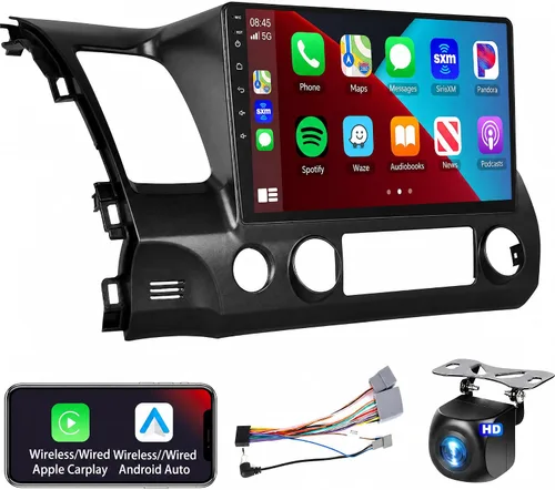 Podofo Radio para Honda Civic 2006 2007 2008 2009 2010 2011 Estéreo de Coche con CarPlay Inalámbrico Android Auto, Pantalla Táctil de 10.1 Pulgadas
