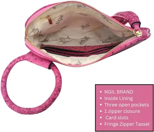 Miniatura 5 de NGIL Mini bolso de pulsera de piel sintética para mujer con borla de flecos, cartera de pulsera para mujer