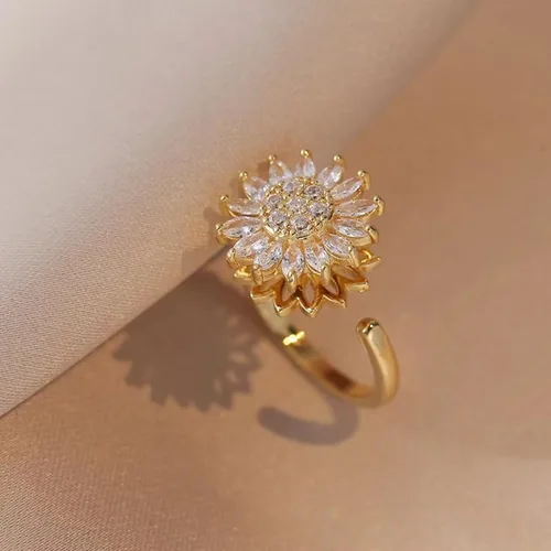 Miniatura 33 de Sunflower Ring Spinning Fidget Rings for Anxiety Open Adjustable Spinner Sun Ring Creative Relieving Stress Rotating Jewelry
