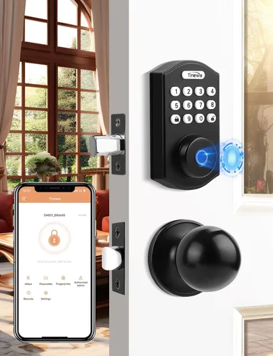 Miniatura 10 de Tinewa Cerradura de puerta de entrada sin llave con manijas de palanca ondulada, cerrojo electrónico con teclado digital con aplicación, manija