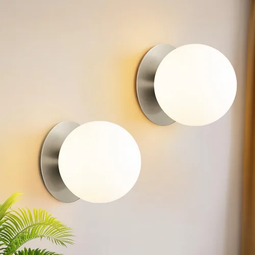 Miniatura 13 de Juego de 2 apliques de pared dorados, apliques de baño modernos con globo de vidrio blanco lechoso, juego de 2 apliques de pared para decoración