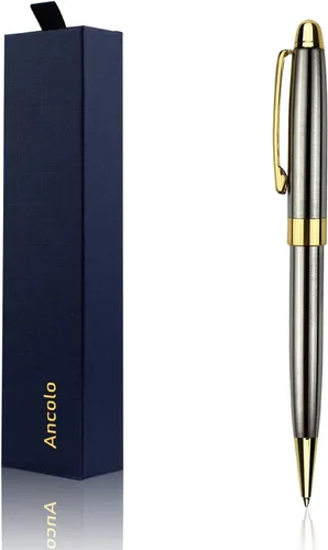 Miniatura 10 de Ancolo Bolígrafo negro, tinta negra a granel, punta media de 0.039 pulgadas (0.039 in), escritura suave, bolígrafos negros y dorados para hombres