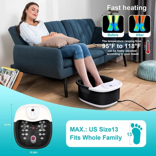 Miniatura 2 de ECARBME - Masajeador de baño de pies con calor, bañera de remojo de pies con 22 rodillos de masaje, control de temperatura, chorros, burbujas, sal
