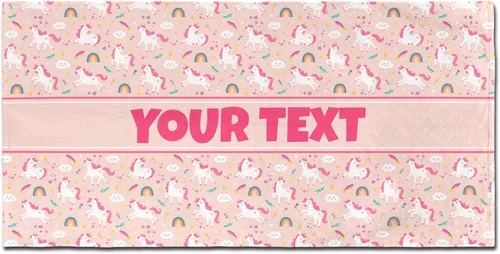 Miniatura 2 de Toalla de baño o playa personalizada para niños, unicornios rosas, nombre/texto personalizado, secado rápido/absorbente para baño de niños, regalo