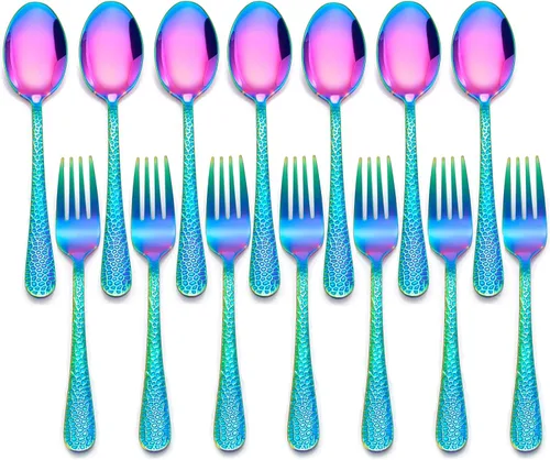 Miniatura 11 de LIANYU Juego de cubiertos para niños de 10 piezas, incluye 5 cucharas para niños, 5 tenedores para niños, utensilios de acero inoxidable para niños