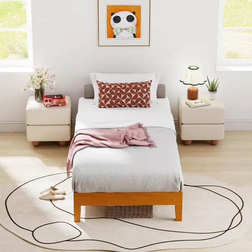 Miniatura 7 de BLKMTY Marco de cama de madera, cama de tamaño individual, sin plataforma de cabecero, con espacio de almacenamiento inferior, fácil montaje,