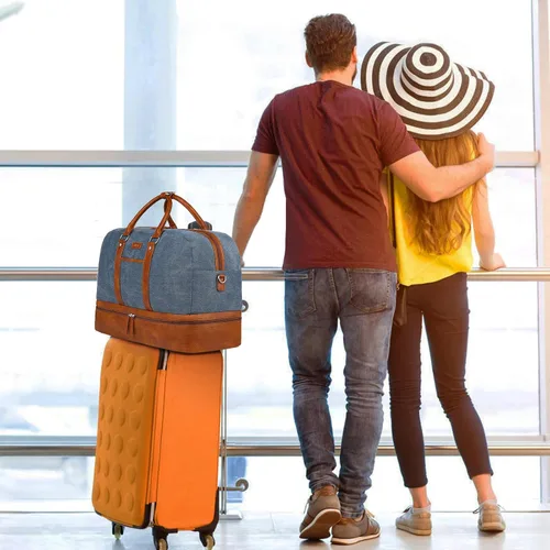 Miniatura 191 de IBFUN Bolsas de fin de semana para mujer, bolsa grande de lona para viaje, bolsa de viaje con compartimento para zapatos, 21 pulgadas, juego de 3