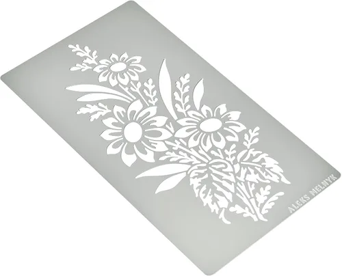 Miniatura 2 de Aleks Melnyk No.273 - Plantilla de metal, girasol en un ramo con flores silvestres, flor de hoja, plantilla pequeña, 1 unidad, plantilla para leña